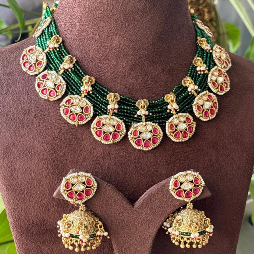 Ruby Green Antique Necklace Set - MR Jewels